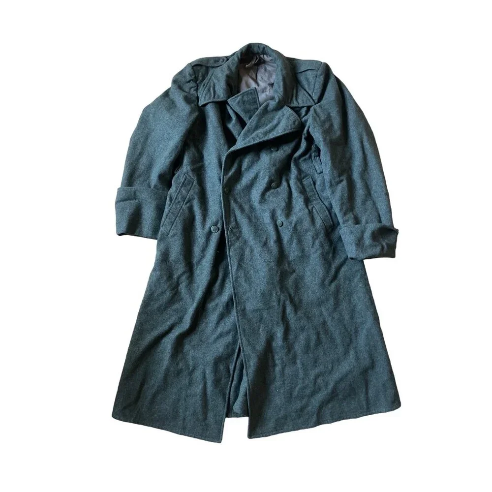 Men's Green‎ Trench Coat Wool *Small Flaw* Pea Coat Winter Long Size XL Overcoat